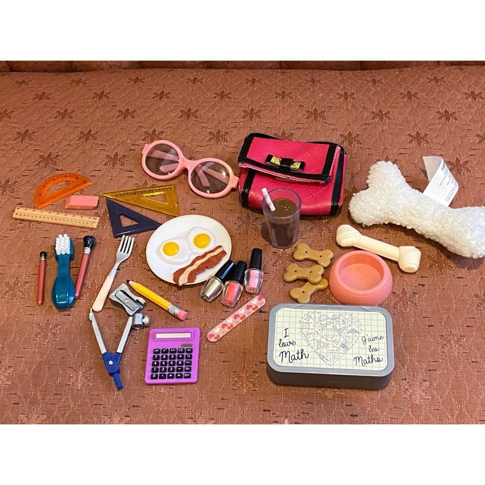 Our Generation Battat Doll Accessories Glasses Dog Bones School Items Bag Food
